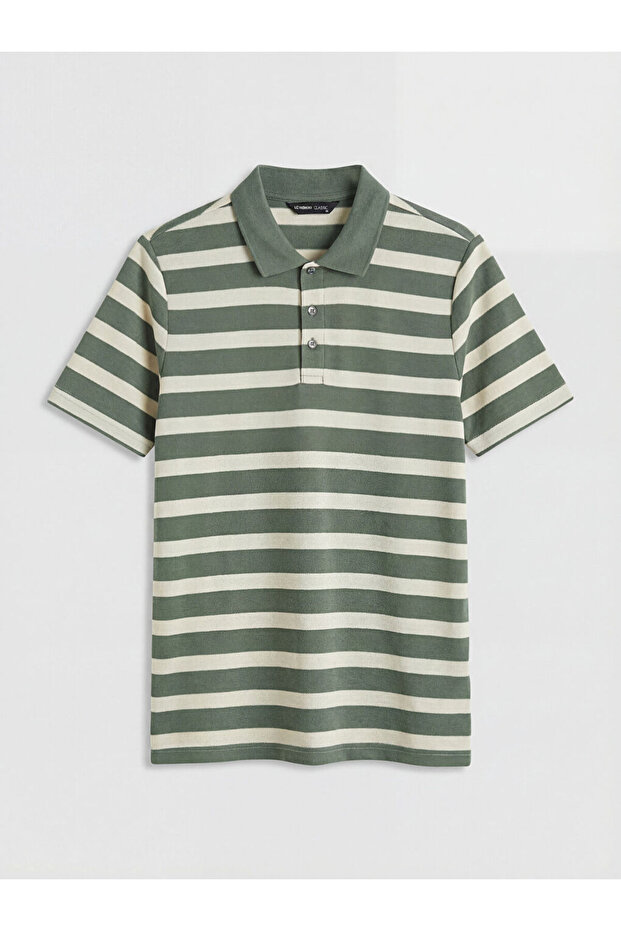 Green Polo Collar Striped Men's T-Shirt from Giyçık Store