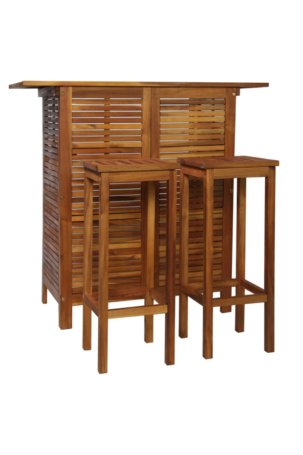 Bar table and stool set, 3 pcs., solid acacia wood