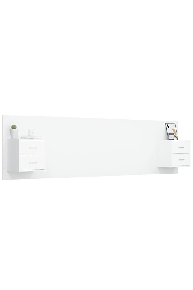 Headboard with cabinets, white, processed wood - 3