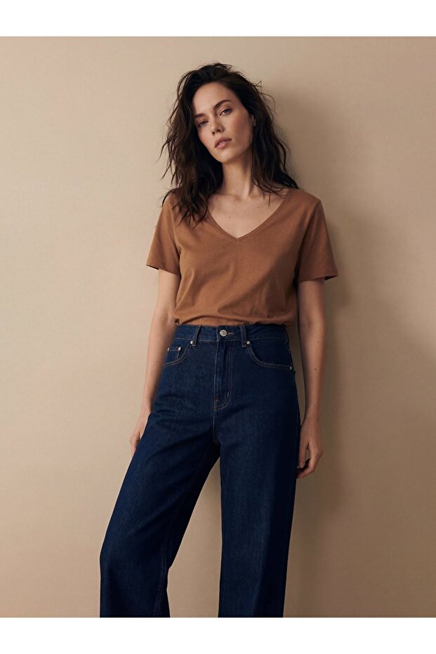 V Yaka Basic Lacivert T-shırt - 2