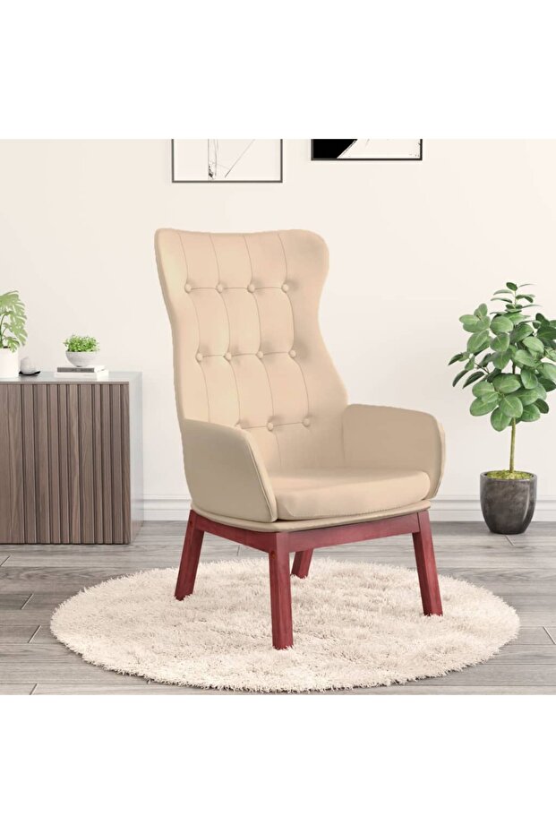 Scaun de relaxare, crem, material textil - 1