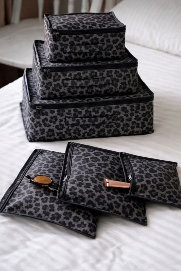 Premium Leopard 6-Piece Suitcase Organizer Set I Travel Organizer Bag Pieces X In-Suitcase Organizer