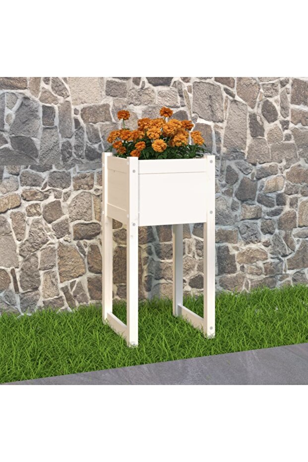 Planter, white, 40x40x81 cm, solid pine wood - 1