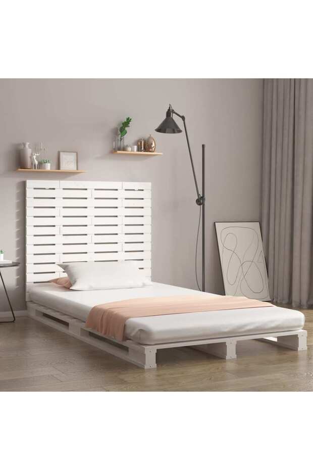 Wall-mounted headboard, white, 141x3x91.5 cm, solid pine wood