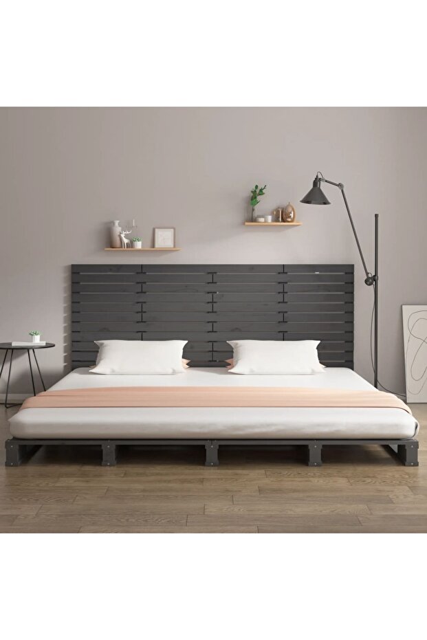 Wall-mounted headboard, gray, 166x3x91.5 cm, solid pine wood - 3