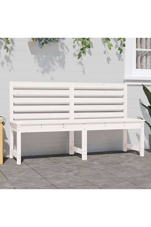 Garden bench, white, 157.5 cm, solid pine wood - 3