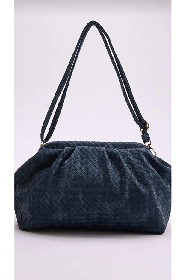 The Moiss Navy Blue Color Reflective Suede Botega Scholarship Women's Hand and Shoulder Bag Bag Si