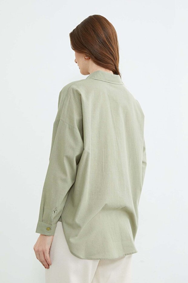 Basic Keten Görünümlü Oversize Gömlek - 8