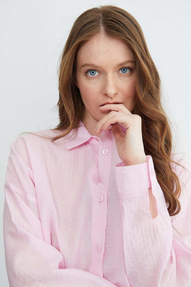 Basic Düğmeli Krinkıl Gömlek - 7