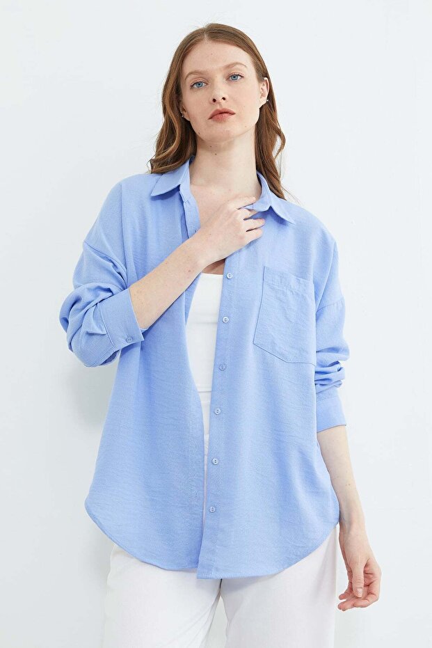 Basic Tek Cepli Oversize Gömlek - 5