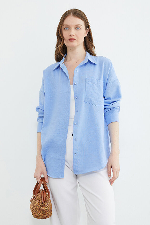 Basic Tek Cepli Oversize Gömlek - 1