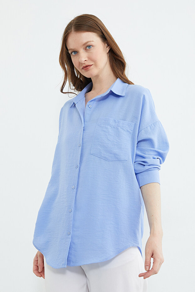 Basic Tek Cepli Oversize Gömlek - 7