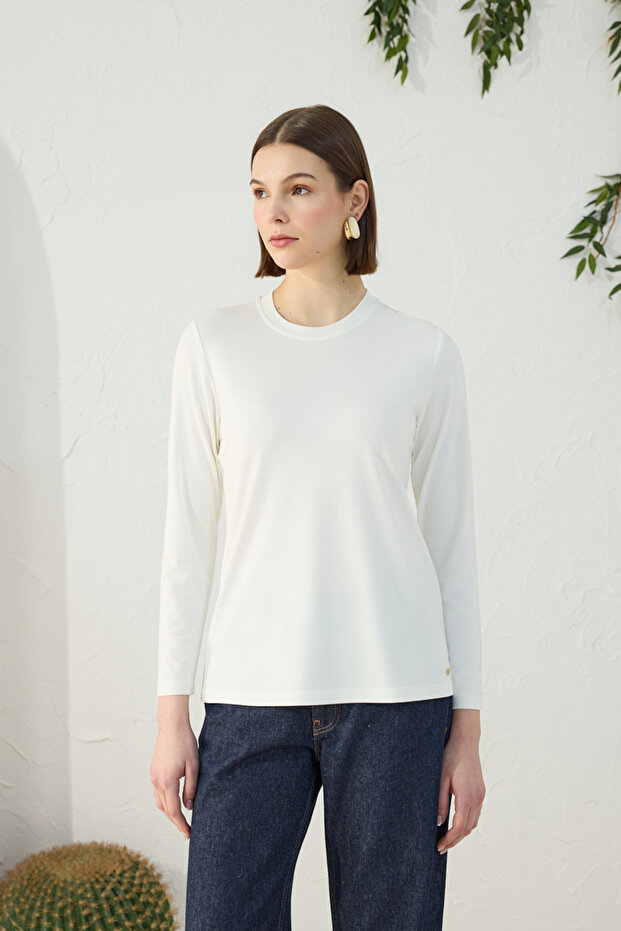 Ecru Crew Neck Bodysuit - 3