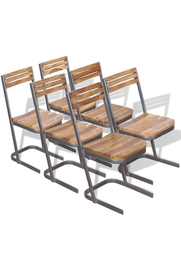 Solid teak wood kitchen chairs, 6 pcs.
