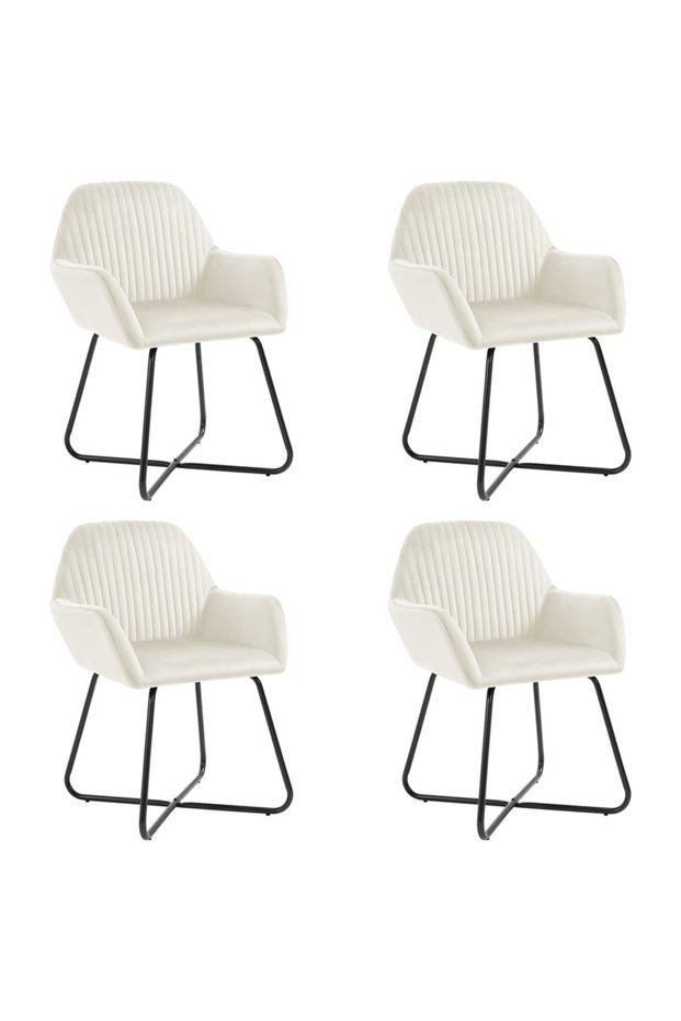 Scaune de bucătărie, 4 buc., crem, catifea
