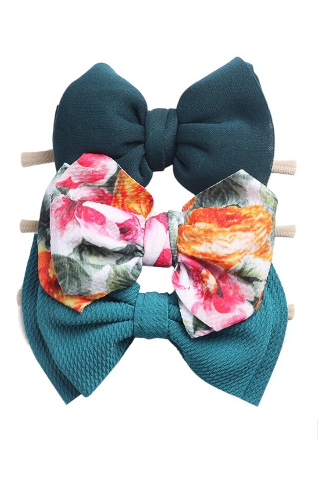 - Mona Assorted Ribbon Bow Headband for Babies - Multicolor & Teal Blue