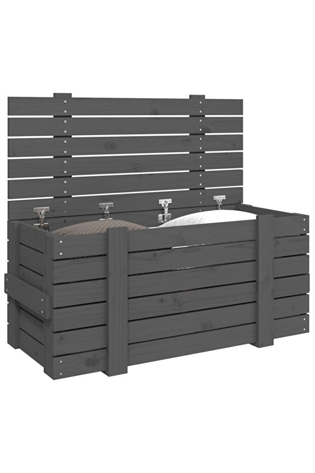 Storage box, gray, 91x40.5x42 cm, solid pine wood - 4