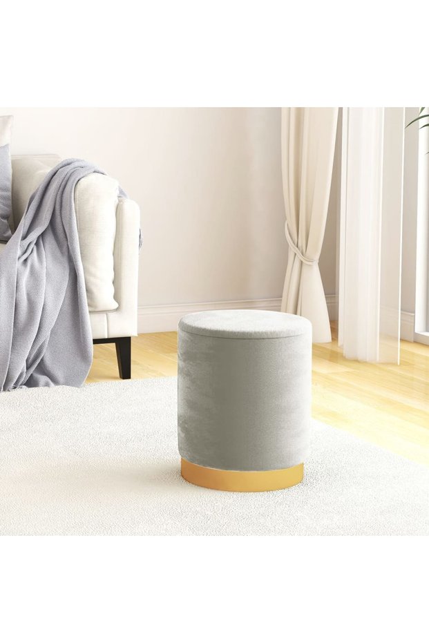Round storage stool, light gray, Velvet