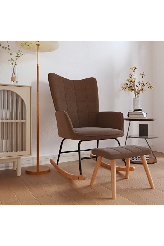 Scaun balansoar cu taburet, maro, textil - 1