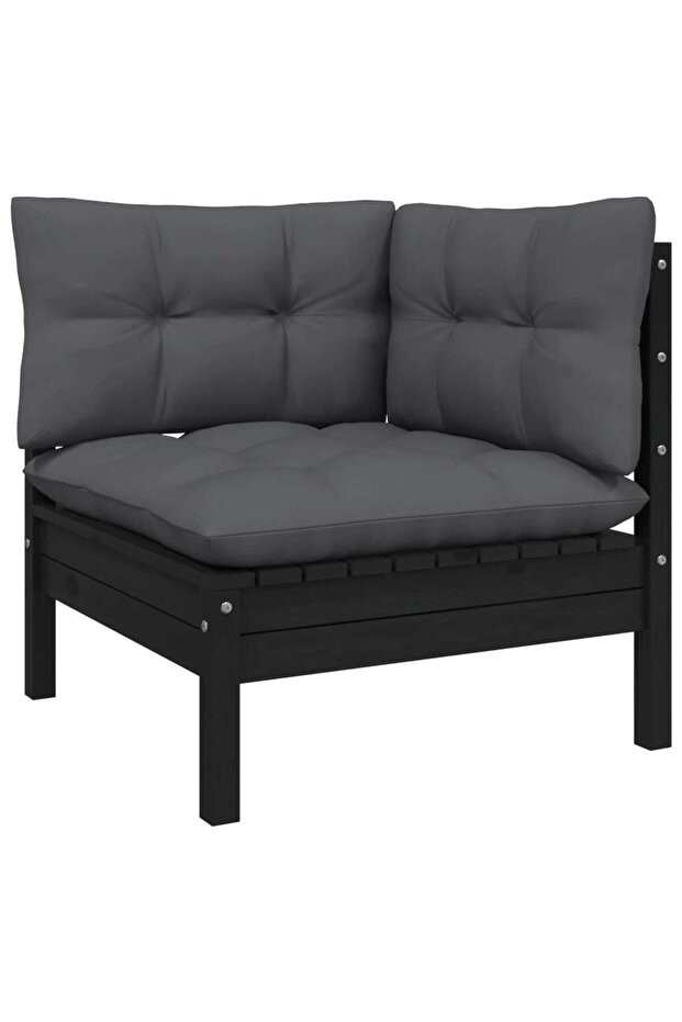 2-seater garden sofa with cushions, black, solid pine wood - 2