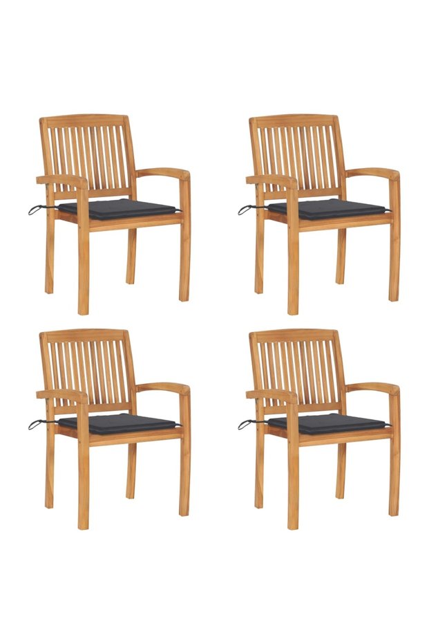 Stackable garden chairs with cushions, 4 pcs., solid teak wood