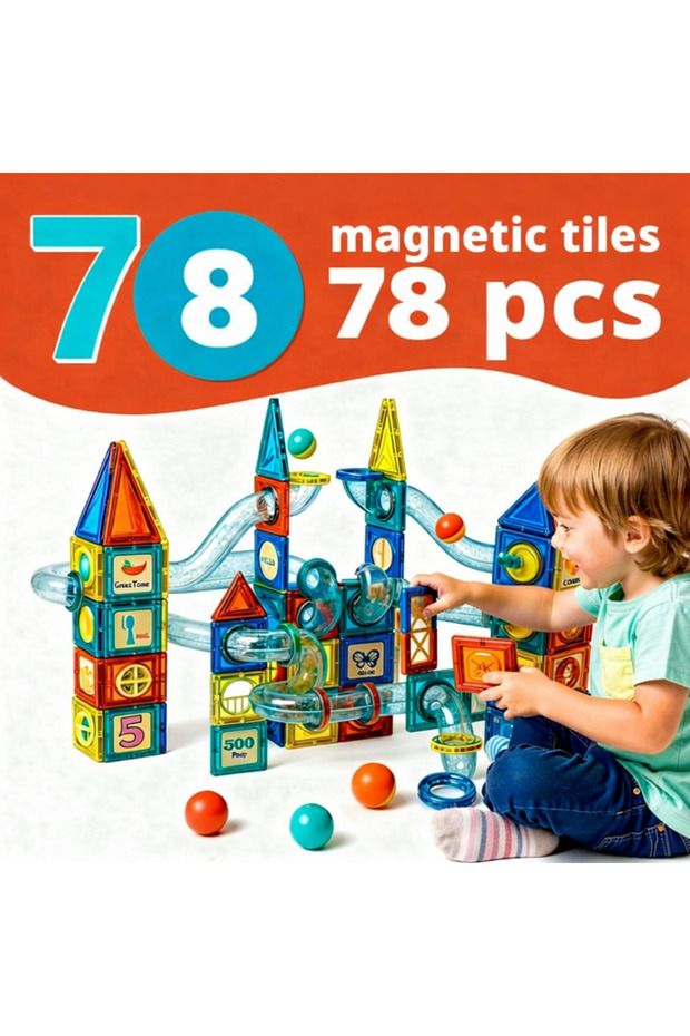 78PCS Magnetic Tiles Kids 3+ STEM Educational Building Blocks Boys Girls Safe Gift