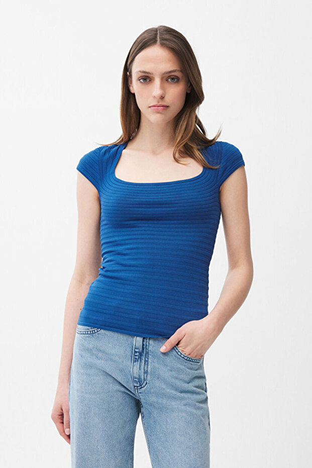 Kare Yaka Triko Bluz - 1