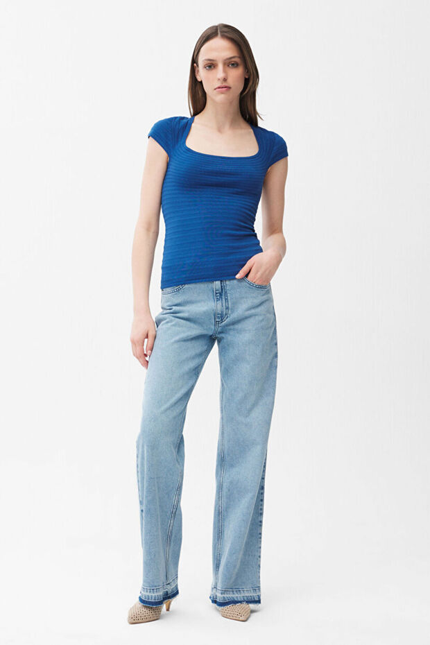 Kare Yaka Triko Bluz - 3