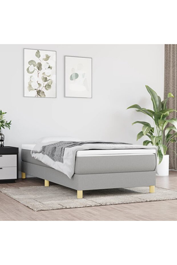 Box spring bed frame, light grey, 80x200 cm, textile - 1