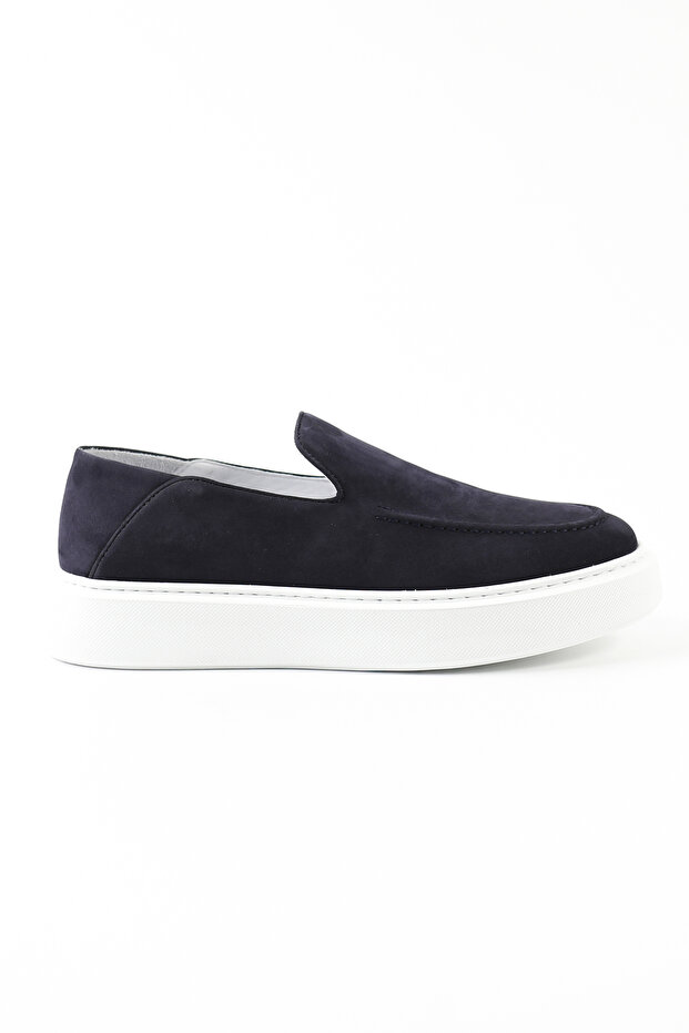 Genuine Leather Navy Blue Nubuck Loafers Men's Shoes, EVA Sole - E3842
