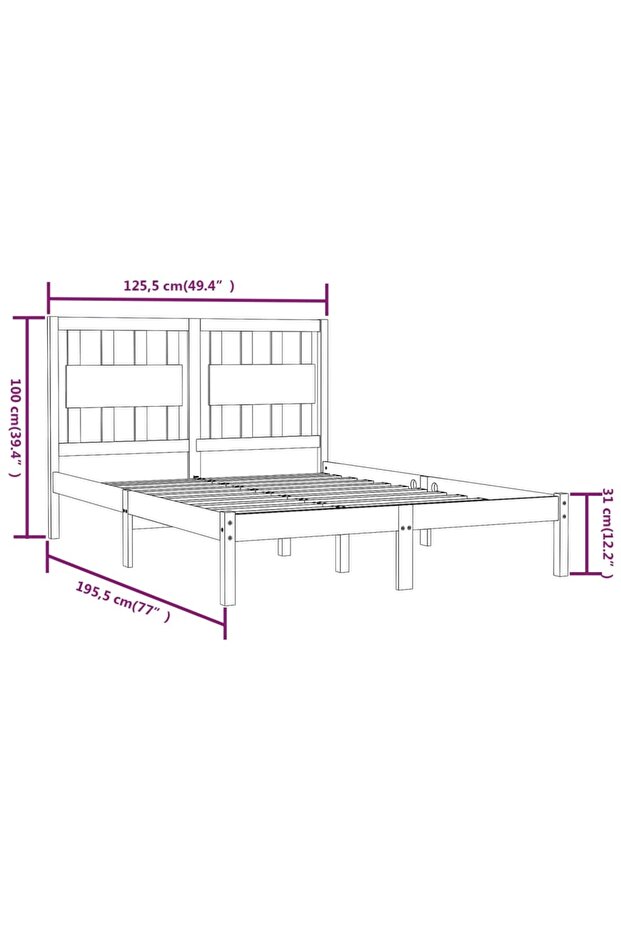 Small Double 4FT bed frame, white, 120x190 cm, solid pine wood - 6