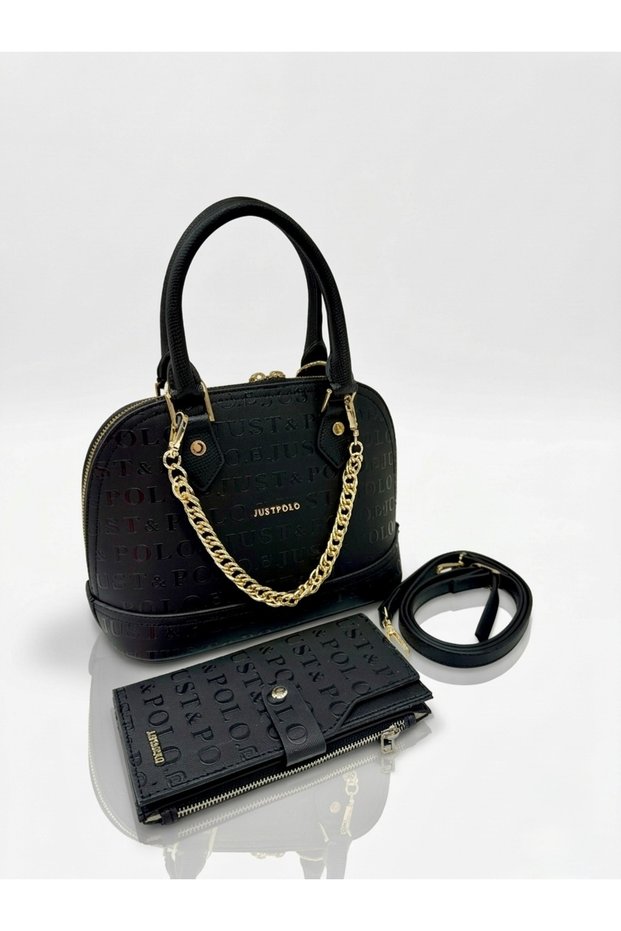 Original Women's Chain Detailed Luxury Design Hand & Shoulder Bag and Wallet Set Shoulder Bag Shopper 25X22 cm