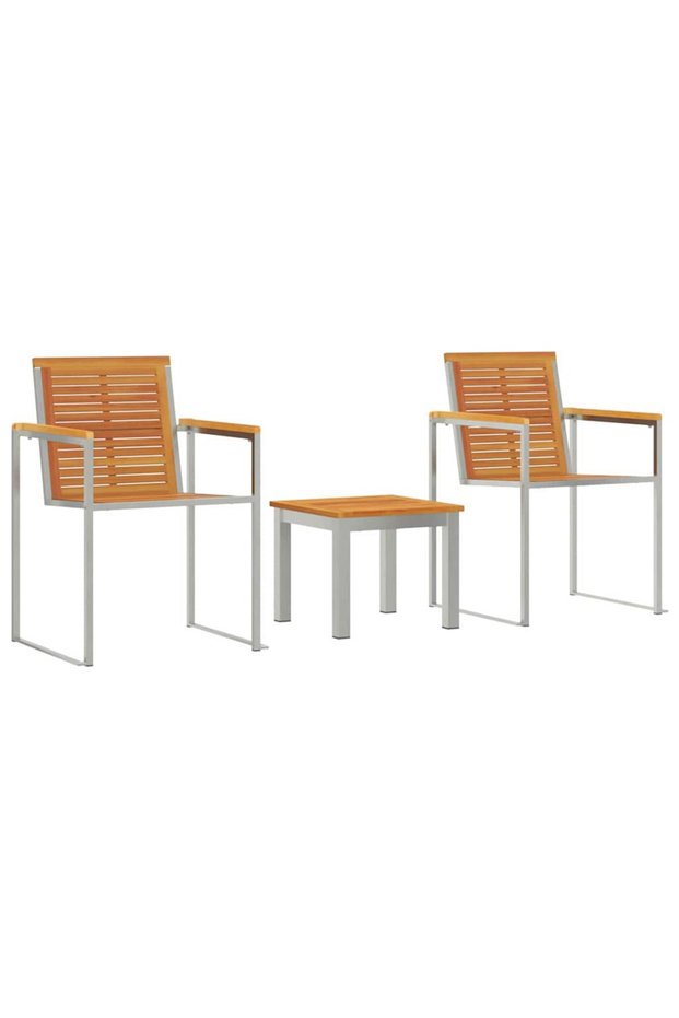Șezlong 3 pcs Maro Lemn Solid de Acacia