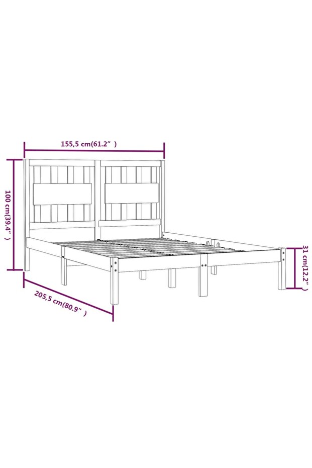 5FT King Size Bed Frame, 150x200 cm, Solid Pine Wood - 6