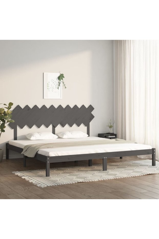 Bed frame, gray, 200x200 cm, solid wood