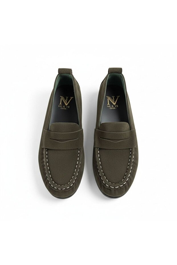 Khaki Suede Genuine Leather Unlined Stretchy Women's Casual Stylish and Comfortable Loafers