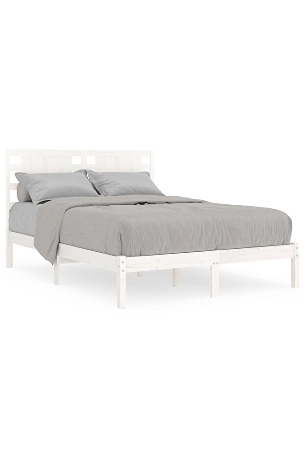 Small double bed frame 4FT, white, 120x190 cm, solid wood - 2