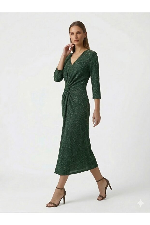 Beethoven Glittery Lightweight V-Neck Evening Dress 0093