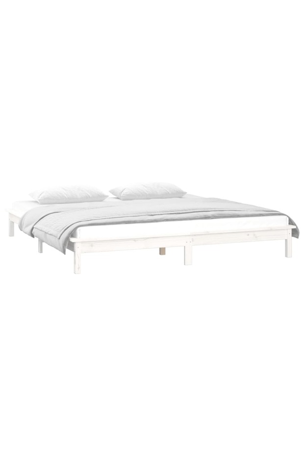 Bed frame with LED, white, 140x190 cm, solid wood - 5