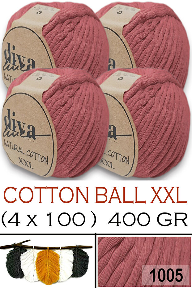 قطن طبيعي مقاس XXL - 4 مم قابل للتمدد مكرمية خيط - 1005 (عبوة من 4 قطع)