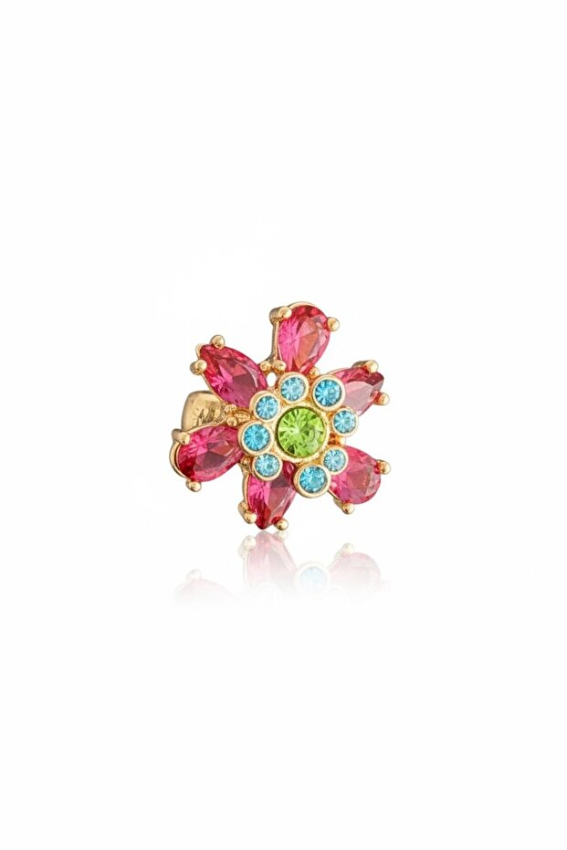 Gold Color Flower Figured Stone Ear Cuff Earring (Single)