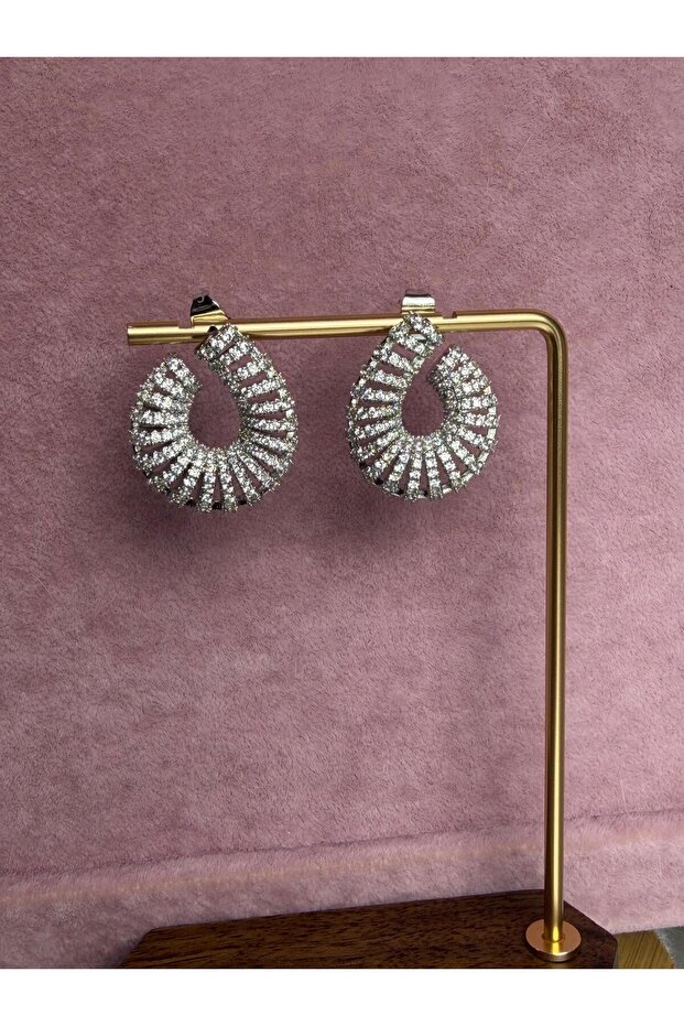 Zircon Stone Drop Model Women's Silver Color Earrings