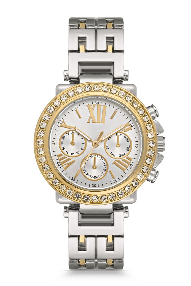 Metal Cord Roman Numeral Detailed Stone Women's Wristwatch