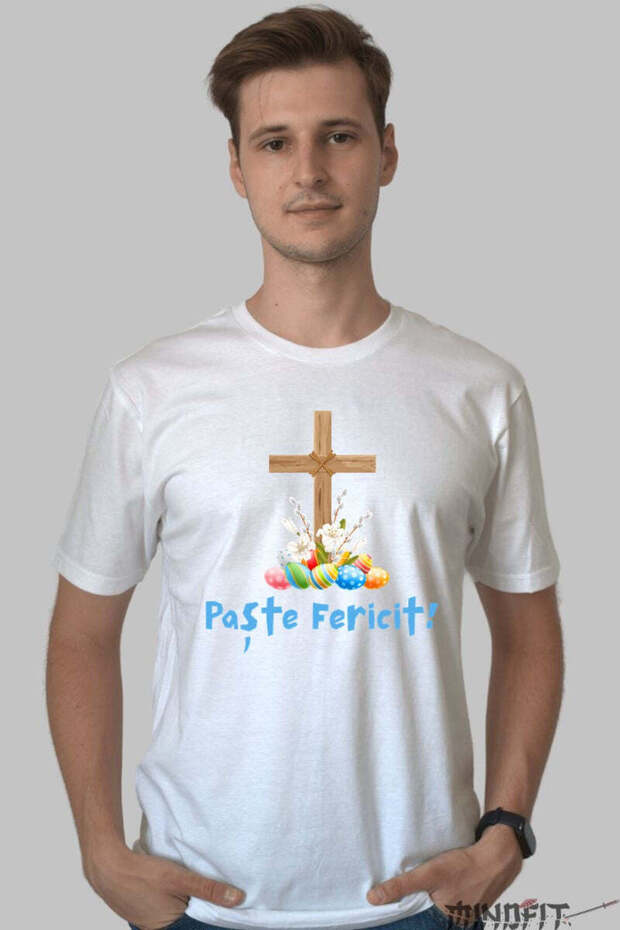 Tricou Paste Fericit Design Cu Oua De Paste Si Cruce