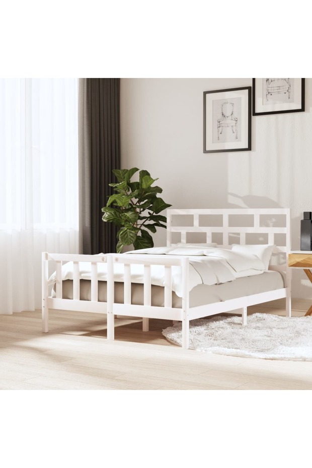 Bed frame, white, 120x200 cm, solid pine wood