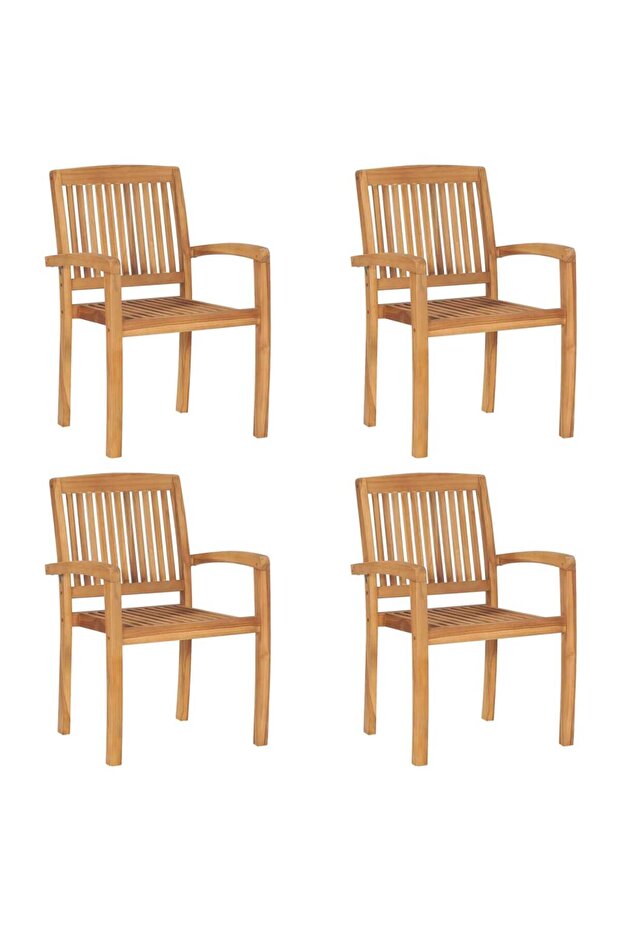 Stackable garden chairs with cushions, 4 pieces, solid teak wood - 2