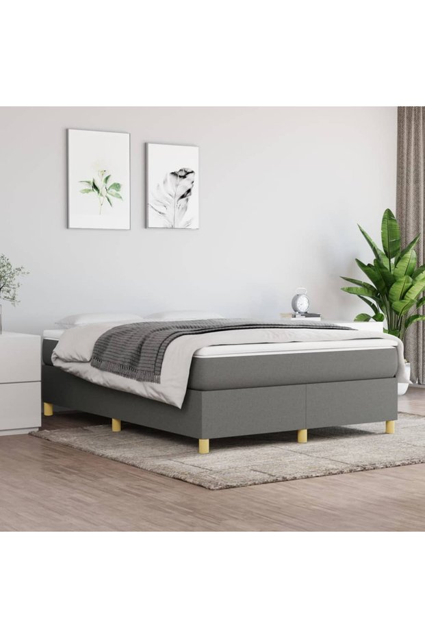 Box spring bed frame, dark grey, 140x200 cm, textile
