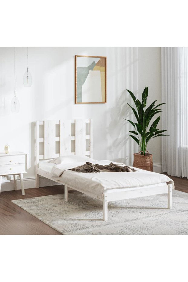 Bed frame, white, 100x200 cm, solid pine wood