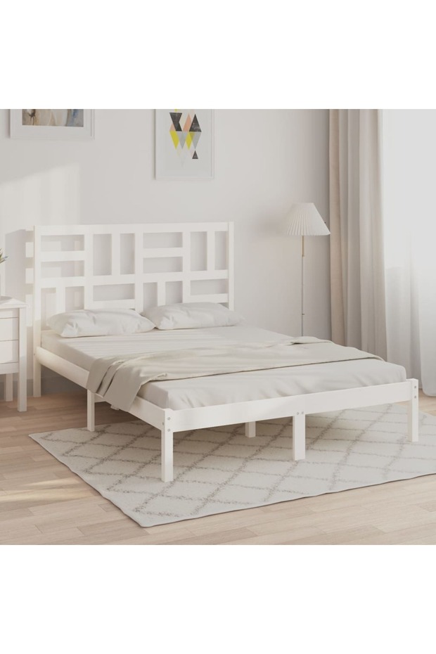 Bed frame, white, 140x190 cm, solid wood