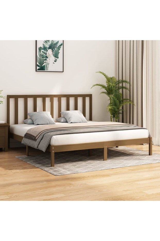 Bed frame, honey brown, 200x200 cm, solid pine wood